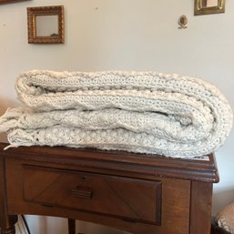 Gorgeous Cream Colored Vintage Irish Chunky Knit Heirloom Blanket, Approx Twin Size, 60x88