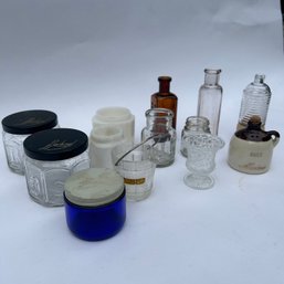 Mixed Lot Of Vintage Bottles, Jars, Makeup Jars, Etc (NK)