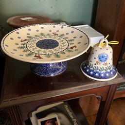 Polish Pottery Bell And Tiered Cake Stand (LR)
