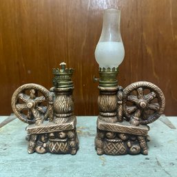 Pair Of Vintage Ceramic Mini Spinning Wheel Lanterns - One Shade (BSMT3)