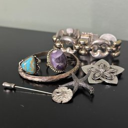 Great Lot Of Sterling Silver Bracelets, Rings, & Pins (HW)