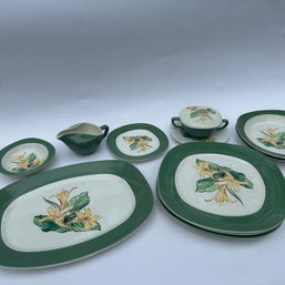 Set Of Vintage Taylor Smith Taylor Daylillies Serving Dishes, Plates, Sugar Creamer, Etc (NK)