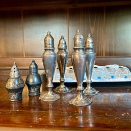 Salt & Pepper Shaker Lot, Inc Weighted Silver Shakers And Mini Glass Shakers (DR)