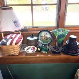 Country Decor With Longaberger Basket Lamp And Other Items (LR Windowsill)