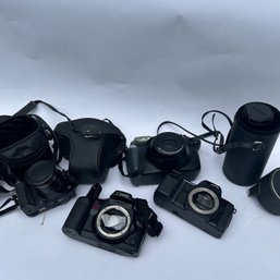Mixed Lot Of Cameras And Lens, Canon Eos 10s, Olympus OM77af, Nikon Coolpix 5700, Vintage Nikon, Etc (NK)