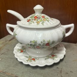 Vintage Ceramic Soup Tureen With Ladle, Lid, & Underplate (BSMT3)