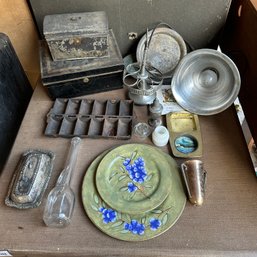 Assorted Collectibles - Vintage Metal Boxes, Cast Iron, Silver Plate, Painted Plates, And More!