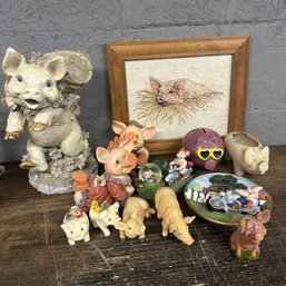 Assorted Pig Figures, Framed Cross Stitch, & More! (BSMT3)