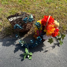 Faux Fall Decor Flowers In Pot And Hanging Planter (As-Is)