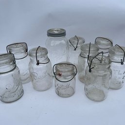Mixed Lot Of Vintage Canning Jars, Multiple Sizes, Atlas, Ball, Drey (NK)