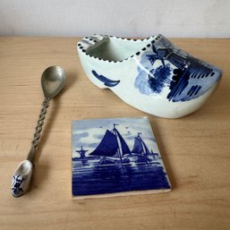 Vintage DELFT Trio: Small Spoon, Shoe, & Tile (DC)