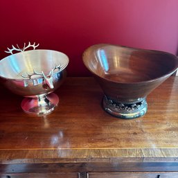 Beautiful Pair Of Decorative Bowls, Stag And Wooden Style(DR)