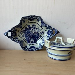 Pair Of Vintage Repaired DELFT Blue Pieces (DC)