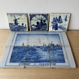 Wow! Vintage DELFT Six-Piece Tile Art & Three Additional Delft Tiles (DC)