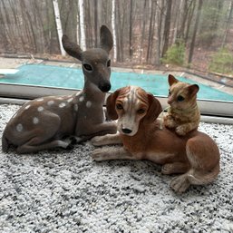 Small Animal Figurines - Dog With Cat And Baby Deer (Porch)