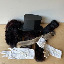 Vintage Collapsible Top Hat, Furs, & Gloves (DC)