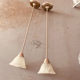 Pair Of Hanging Ceiling Light Fixtures With Frosted Shades (Garage)