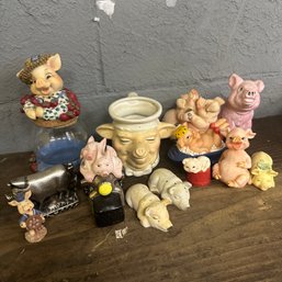 Assorted Pig Figures Including Metal Pig, Salt & Pepper, & More (BSMT3)