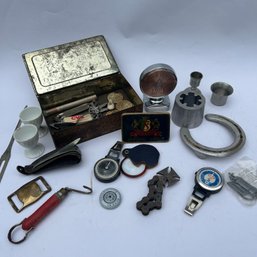 Mixed Lot Of Vintage Metal Items, Auto Related Items, Compass, Horseshoe, Eggcups, Etc (NK)