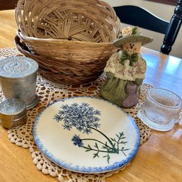 Adorable Lot Of Woven Baskets, Sunflower Cup, Botanical Impresion & More (DR)