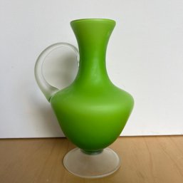 Green Frosted Glass Handled Vase (EF)