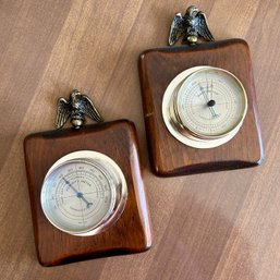 Vintage Wooden And Brass Eagle BAROMETER & HUMIDITY Meters (DR)