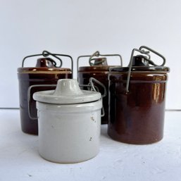 Set Of Four  Small Vintage Ceramic Crocks