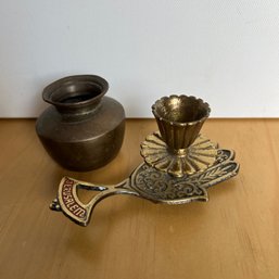 Vintage Jerusalem Hand Candle Holder And Small Pot (EF)