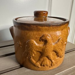 Vintage Stoneware Crock With Eagle And Lid (HW)