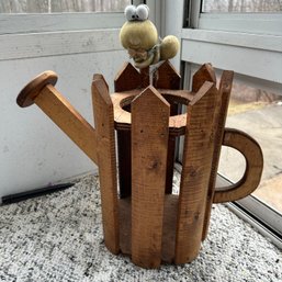 Wooden Watering Can Planter With Frog - See Description (Porch)