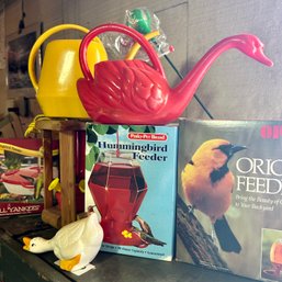 Vintage Plastic Watering Cans, Bird Feeds, Hummingbird Feeders (BSMTFront)