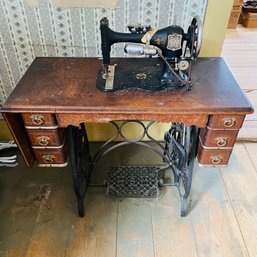 Vintage Household Sewing Machine 'HSM' With Seven-Drawer Wood Table And Notions (Downstairs Bedroom)
