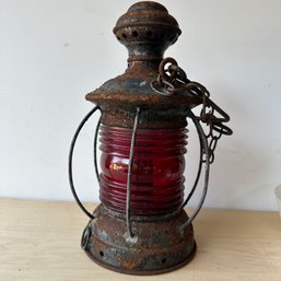 Vintage Rusty Red Glass Lantern (DC)