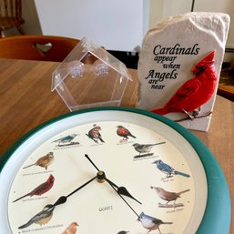 Bird Clock, Acrylic Window Mount Bird Feeder, And Lightweight Resin Cardinal Garden Decor (DR)