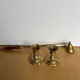 Brass Snuffer And Candlestick Holders (EF)
