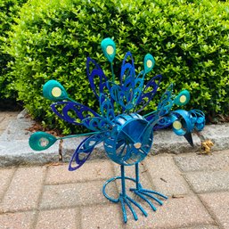 Super Cute Vibrant Blue Metal Peacock Garden Decoration (Garage)