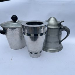 Mixed Lot Of 2 Decorative Metal Ice Buckets, Insulated Stein Bucket, Lidded Bucket, And Vase (NK)