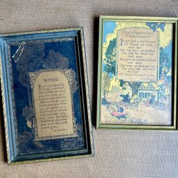 Pair Of Vintage Framed Gilded Poetry Art Prints