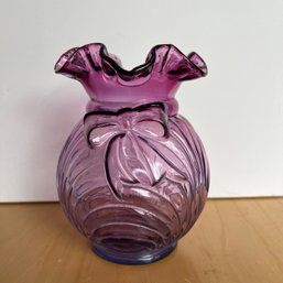 Vintage Purple Ruffled Glass Vase With Bow (EF)