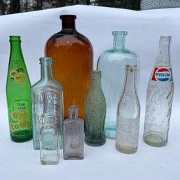 Mixed Lot Of Vintage Beverage Bottles, Budd, Coca Cola, Pepsi, Hoods, Up Town, Amber Jug, Etc  (NK)