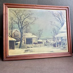 Vintage Framed Art Print - House In Winter - See Notes