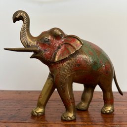 Painted Metal Elephant Figure From India (HW)