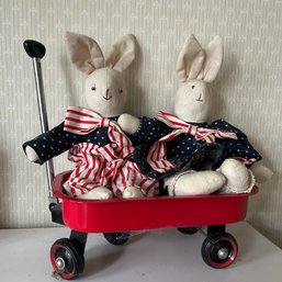 Charming Fourth Of July Rabbits With Red Wagon (LR) (#)