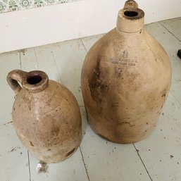 Pair Of Stoneware Jugs - Marked Londonderry Lithia Springwater And Worcester (Upstairs Bedroom)