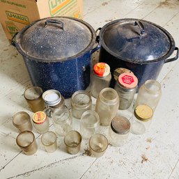 Assorted Mason Jars And Two Canning Pots With Wire Inserts (Upstairs Bedroom)