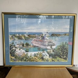 Signed Diana Amos Bermuda Island Cruise Ship Lithograph Watercolor Print In Frame (DL)