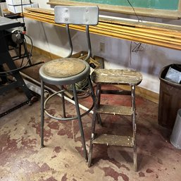 Wooden Step Stool And Metal Stool (Basement 1)