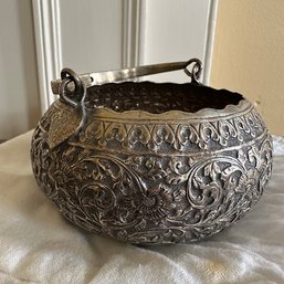 Vintage Silver Toned Metal Basket  (Dining Room)