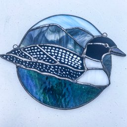 Colorful Stained Glass Of A Loon On The Lake, Ready To Hang With Attached Filament (Garage)