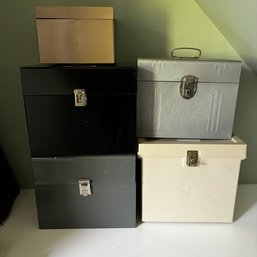 Great Lot Of 5 Metal File Lock Boxes (Office) One With Key